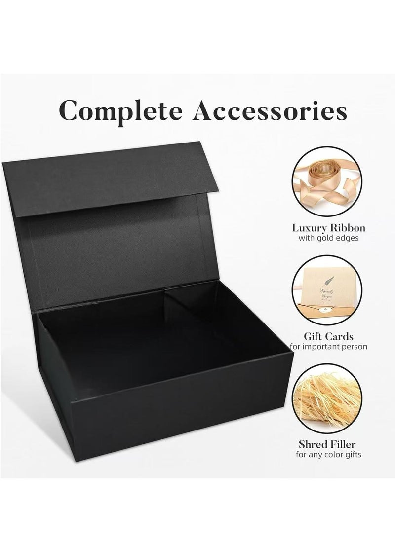 جوسكوين صندوق هدايا 13.5 بوصة × 10 بوصة × 4 بوصة صناديق هدايا سوداء كبيرة مع أغطية مغناطيسية صندوق هدايا فاخر لهدايا طلب الزواج يحتوي على بطاقة وشريط وحشو تغليف هدايا عيد الميلاد. - Image 3