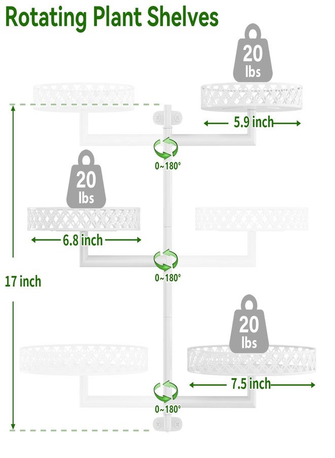 OVICAR Rotating Window Plant Shelves - Indoor Wall Plant Stand 3-Tier Floral Metal Window Shelf Holder for Multiple Plants with Hanging Hooks Home Decor White - Image 3