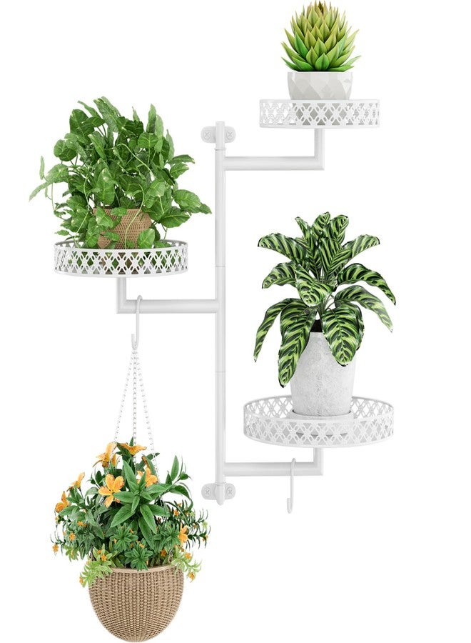 OVICAR Rotating Window Plant Shelves - Indoor Wall Plant Stand 3-Tier Floral Metal Window Shelf Holder for Multiple Plants with Hanging Hooks Home Decor White - Image 1