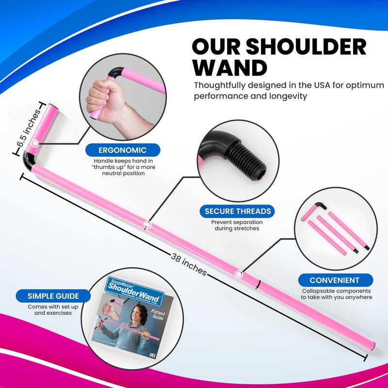 RangeMaster ShoulderWand Therapy Stretching Tool│Collapsible Stretching Bar│Physical Therapy Tool for Recovery and Increasing Motion (Pink) - Image 4