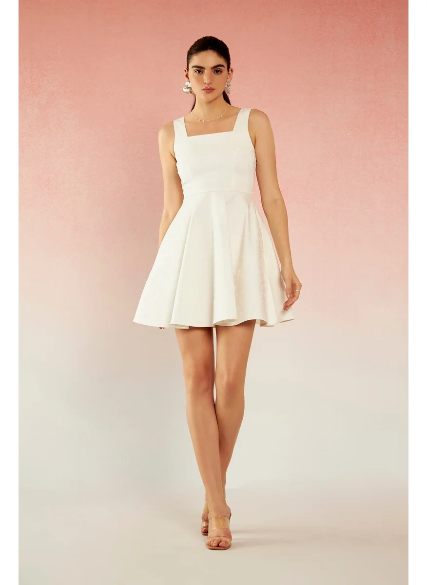 Virgio Virgio Satin Square Neck Fit and Flare Dress
