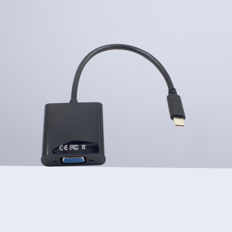 كابل محول USB 3.1 من النوع C ذكر إلى VGA أنثى بدقة Full HD 1080P للتلفزيون وجهاز العرض والشاشة (أسود) - Image 3