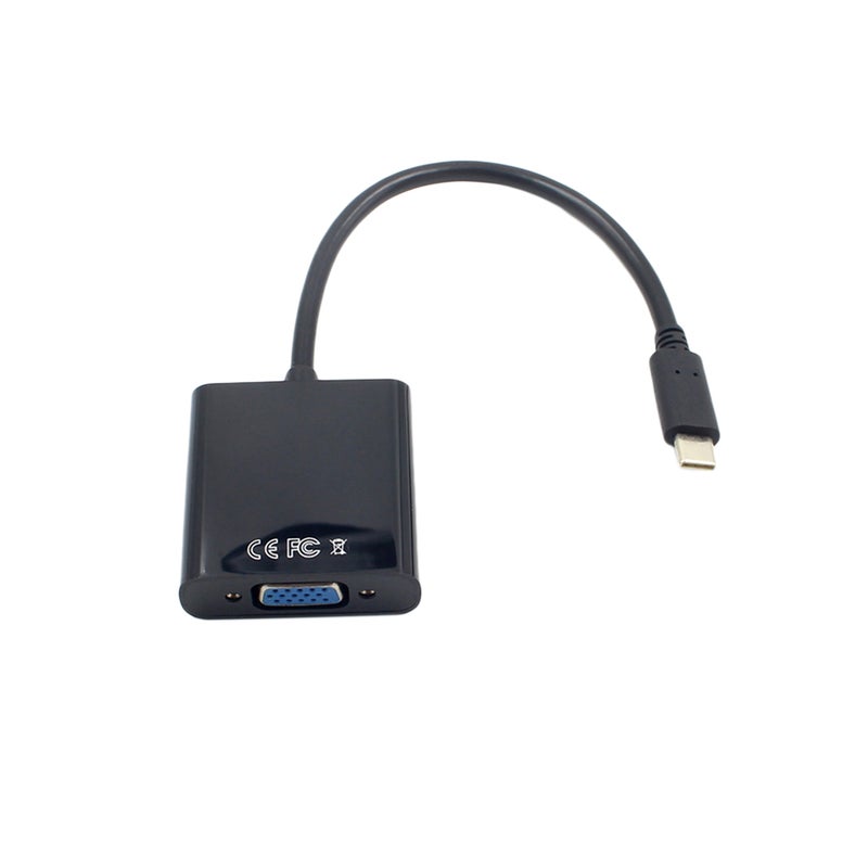 كابل محول USB 3.1 من النوع C ذكر إلى VGA أنثى بدقة Full HD 1080P للتلفزيون وجهاز العرض والشاشة (أسود) - Image 1