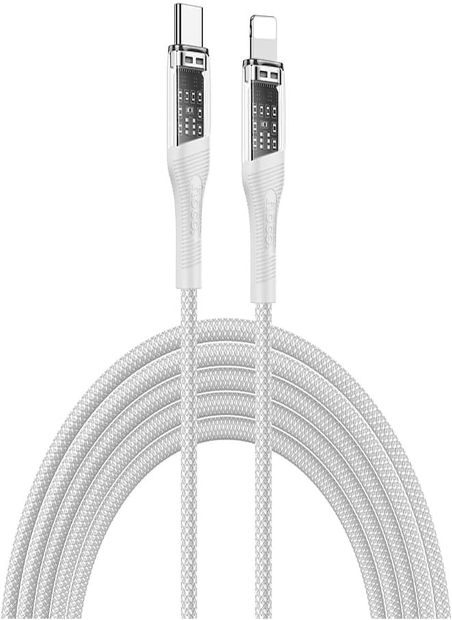 Hoco - Hoco U111 - Transparent Discovery Edition PD Fast Charging And Data Transmittion Cable (20W - 1.2M), USB-C To Lightning Plug, Compatible With Apple iPhone iPad Airpods - Grey - Image 1