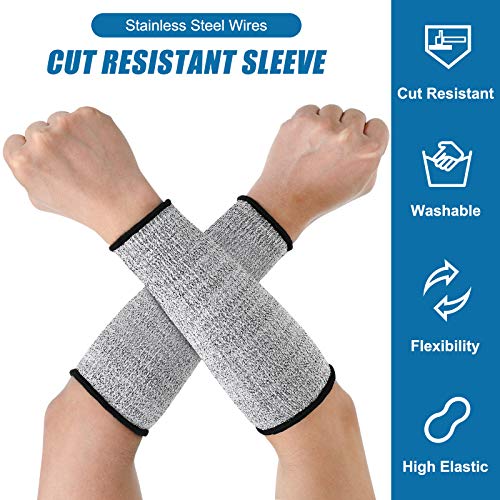 Geyoga 2 Pairs Cut Resistant Sleeve Arm Protection Level 5 Protection Safety Protective Sleeves Arm Protectors for Men Women(8.6 x 3.7 Inches,Black, Gray) - Image 3