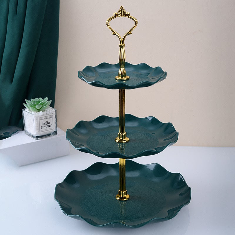 European Style 3-Tier Snack Tray Green 