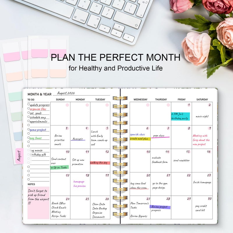 PIOOJK Undated Weekly and Monthly Planner â€“ 12-Month To Do List Notebook Organizer with Goal & Habit Tracker, Spiral Bound Productivity Journal Ideal for Work, School & Home, 6.5" x 8.5", Wildfloral - Image 5