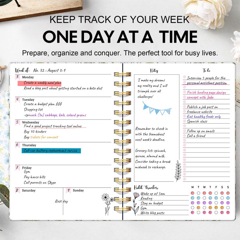 PIOOJK Undated Weekly and Monthly Planner â€“ 12-Month To Do List Notebook Organizer with Goal & Habit Tracker, Spiral Bound Productivity Journal Ideal for Work, School & Home, 6.5" x 8.5", Wildfloral - Image 3
