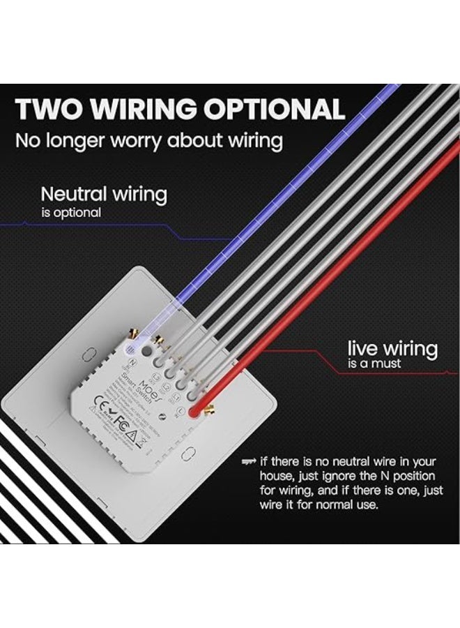 MOES Tuya WiFi Touch Switch – 1 Gang (Black) | No-Neutral/Neutral Support, Glass Touch Panel, App Control, Timer & Scene Automation - Image 2