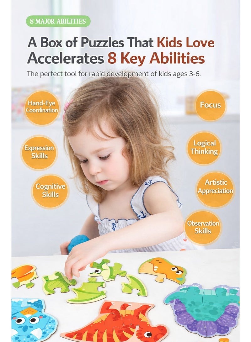 مجموعة ألغاز الديناصورات للأطفال من 3 إلى 6 سنوات، ألغاز تعليمية ملونة لتنمية التركيز وتنسيق اليد والعين - Image 2