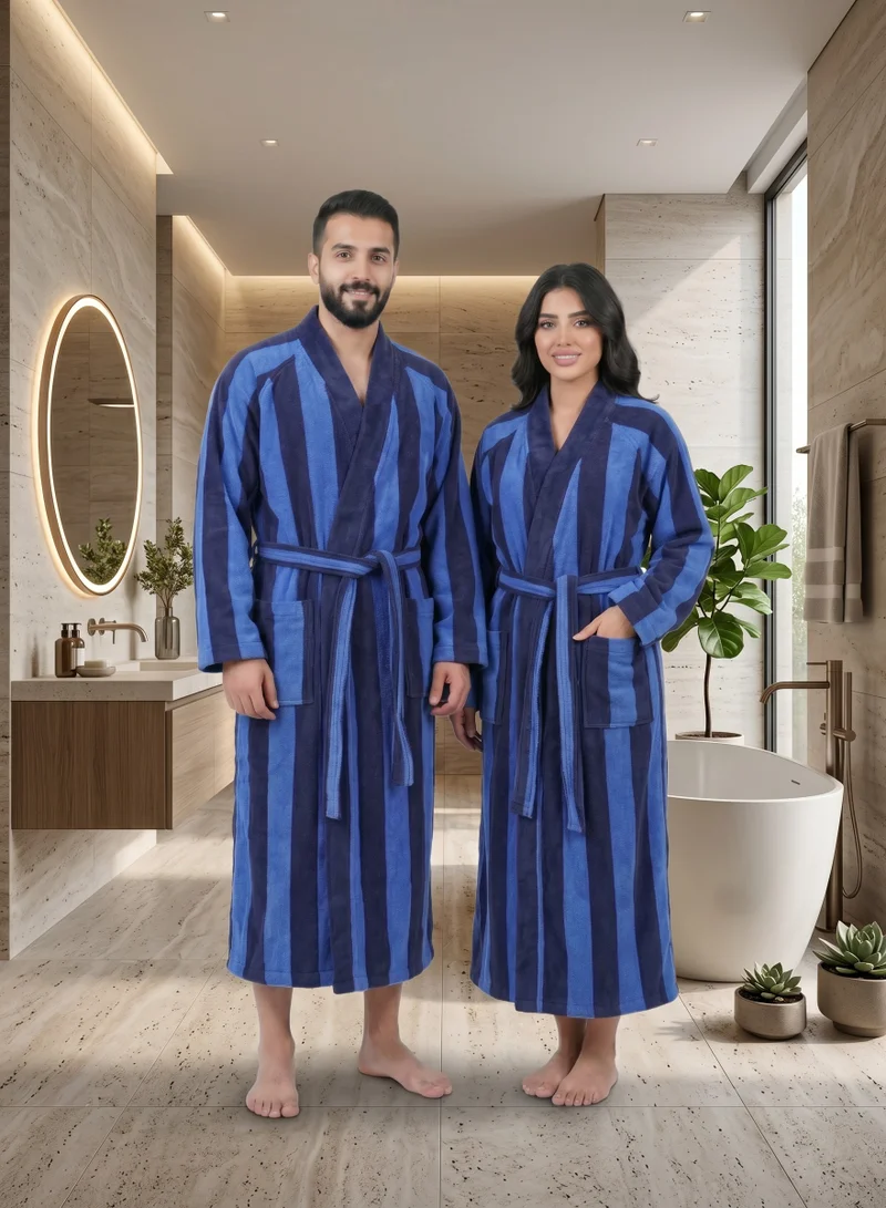 دوناتيلا 1 قطعة رداء حمام مخطط للجنسين مقاس XL - 100% قطن | ياقة كيمونو، عالي الامتصاص، سريع الجفاف، رداء سبا ناعم مع حزام وجيوب - 380 جي إس إم، للاستخدام اليومي