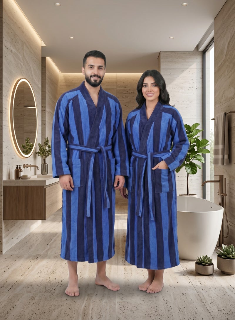 دوناتيلا 1 قطعة رداء حمام مخطط للجنسين مقاس XL - 100% قطن | ياقة كيمونو، عالي الامتصاص، سريع الجفاف، رداء سبا ناعم مع حزام وجيوب - 380 جي إس إم، للاستخدام اليومي - Image 1