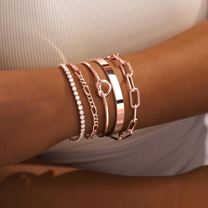 Gokeey Rose Gold Bracelets for Women Bangle Cuff Bracelet Set for Women No Tarnishi Bracelets Jewelry Gifts for Women - Image 4