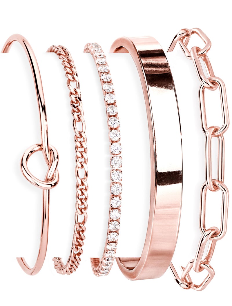 Gokeey Rose Gold Bracelets for Women Bangle Cuff Bracelet Set for Women No Tarnishi Bracelets Jewelry Gifts for Women - Image 1
