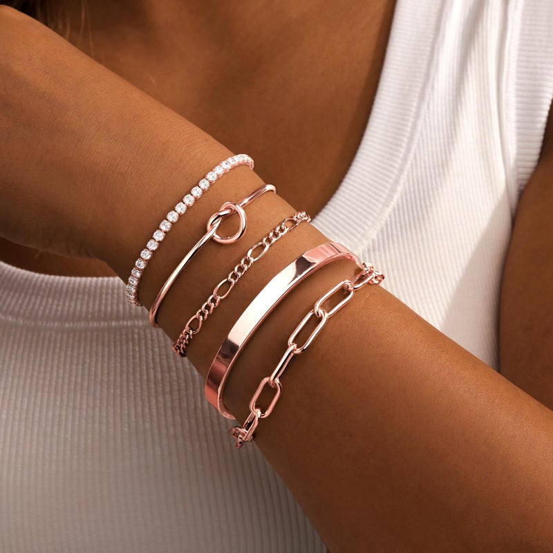 Gokeey Rose Gold Bracelets for Women Bangle Cuff Bracelet Set for Women No Tarnishi Bracelets Jewelry Gifts for Women - Image 3