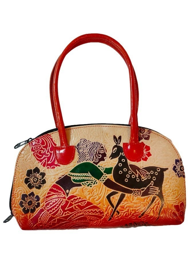 CLASSIQUE Shantiniketan Pure Leather Traditional Printed Handbag Purse for Women Batua - Image 4