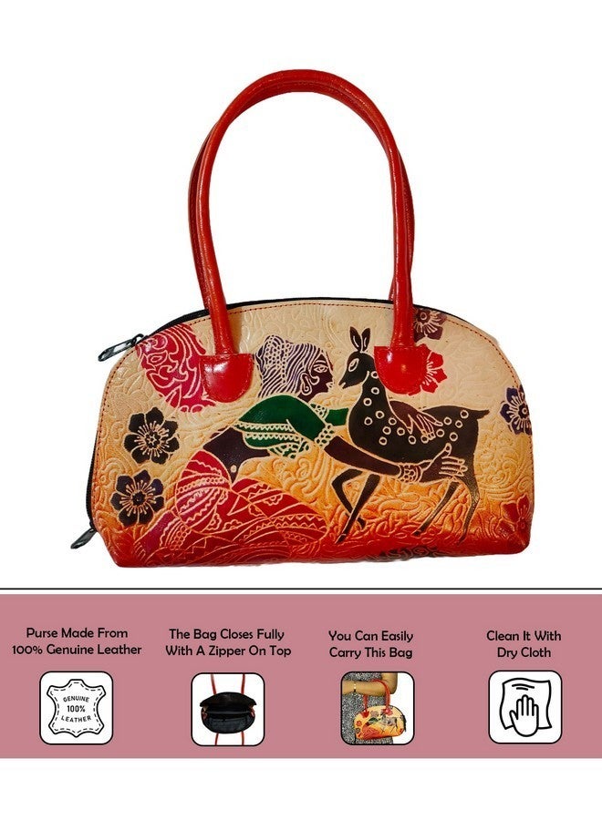 CLASSIQUE Shantiniketan Pure Leather Traditional Printed Handbag Purse for Women Batua - Image 3