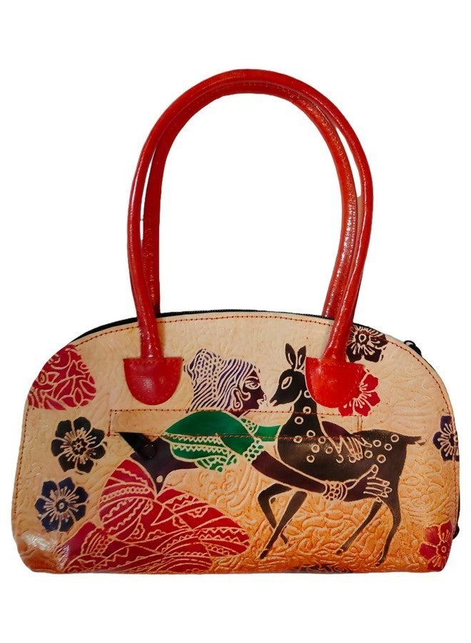 CLASSIQUE Shantiniketan Pure Leather Traditional Printed Handbag Purse for Women Batua - Image 1