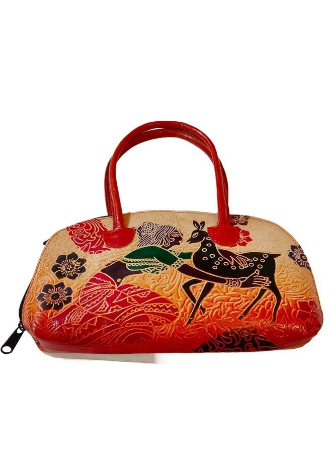 CLASSIQUE Shantiniketan Pure Leather Traditional Printed Handbag Purse for Women Batua - Image 5