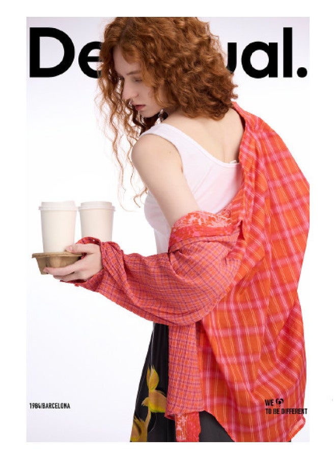 DESIGUAL loose Check Print Patchwork Collar Women's Shirt - Image 1
