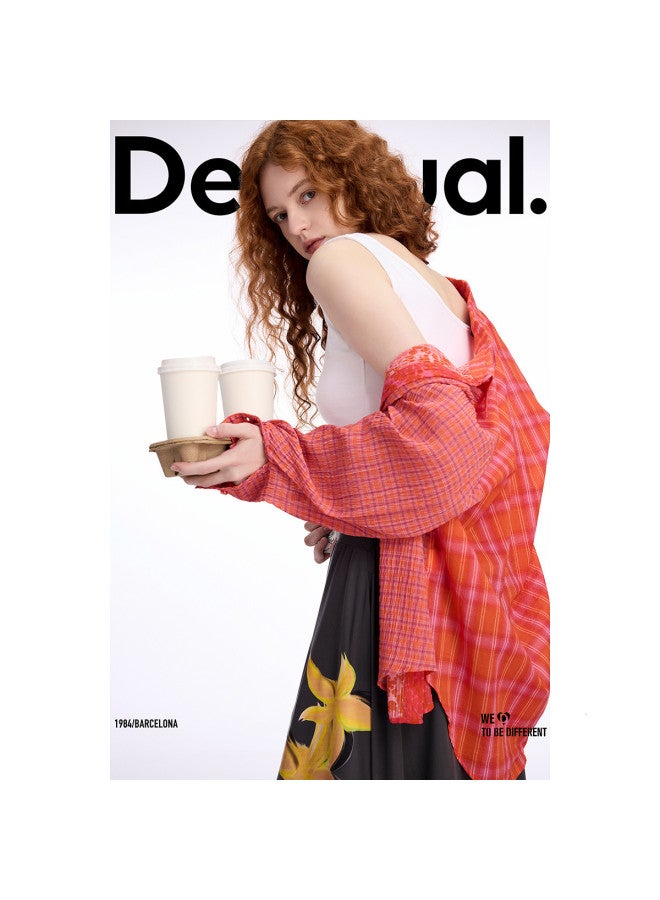 DESIGUAL loose Check Print Patchwork Collar Women's Shirt - Image 3