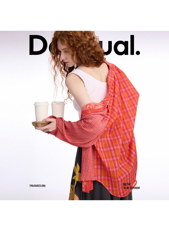 DESIGUAL loose Check Print Patchwork Collar Women's Shirt - Image 4