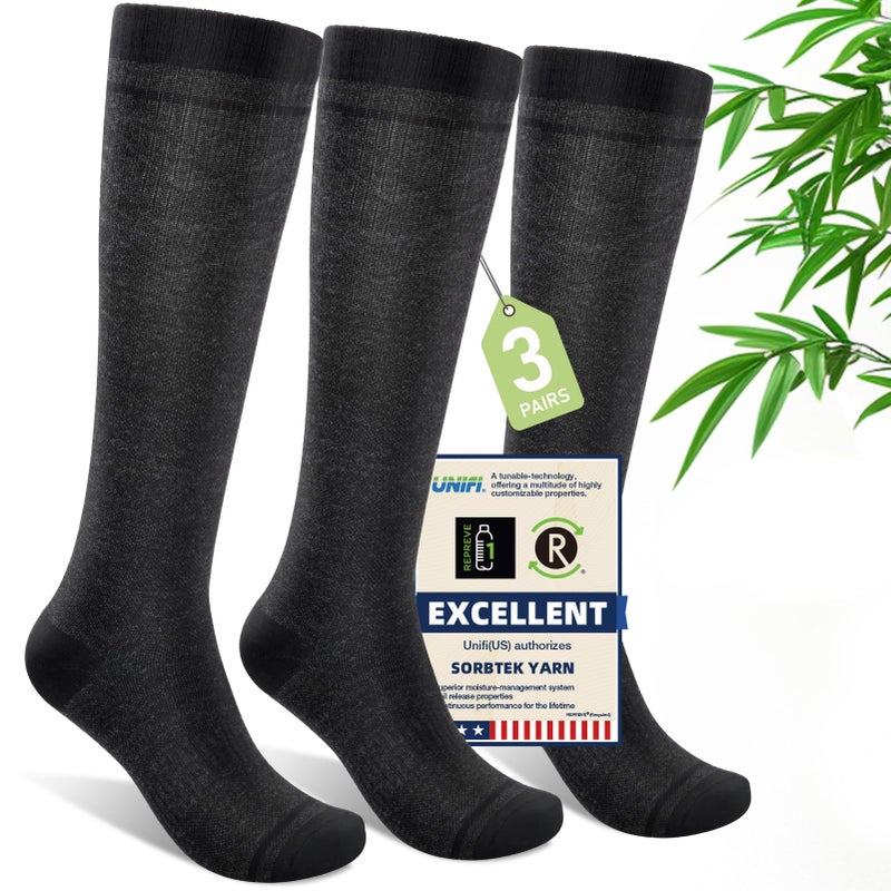 Iambamboo Mens Compression Socks for Men Women (3 Pairs) 15-20 mmHg Bamboo Viscose Knee High Sock for Travel L/XL (Dark Gray) - Image 1
