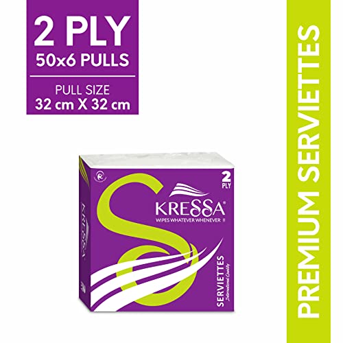 Kressa Tissue Paper Serviettes | Paper Napkins | Table Top Serviettes 2 Ply Pack of 6 (300 Serviettes) 100% Biodegradable - Image 2