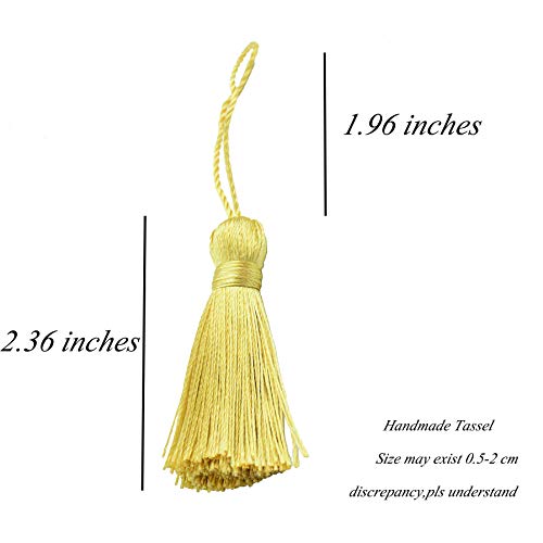 Makhry 20pcs 4.3 Inch Handmade Silky Floss Mini Tiny Craft Tassels with 2-Inch Cord Loop and Small Chinese Knot for Earrings, Souvenir, Bookmarks, DIY Craft Accessory,Tags (#16 Light Gold) - Image 4
