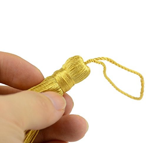Makhry 20pcs 4.3 Inch Handmade Silky Floss Mini Tiny Craft Tassels with 2-Inch Cord Loop and Small Chinese Knot for Earrings, Souvenir, Bookmarks, DIY Craft Accessory,Tags (#16 Light Gold) - Image 5