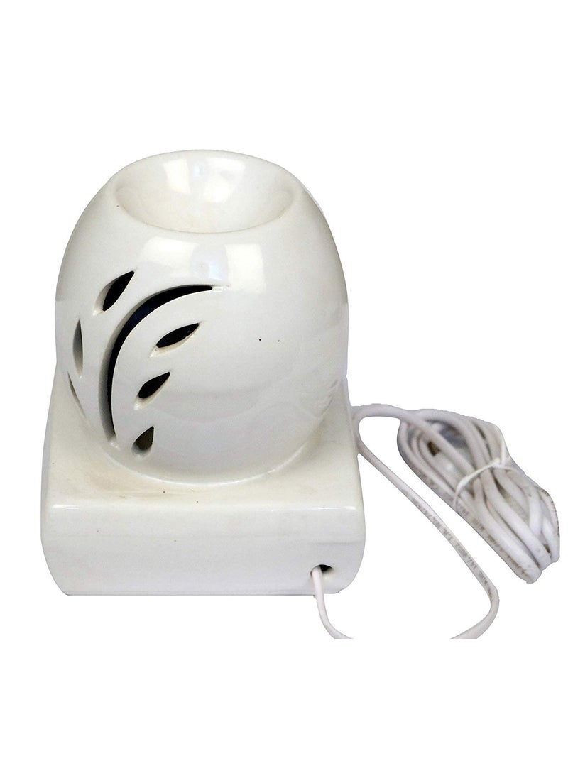 JGS JGS Ceramic Oval Shaped Electric Aroma Essential Oil Diffuser Matki Leaf Design for Home Dcor Living Room Balcony Night Light Lamp Incense Oil Burner for Diwali Off White  - Image 1
