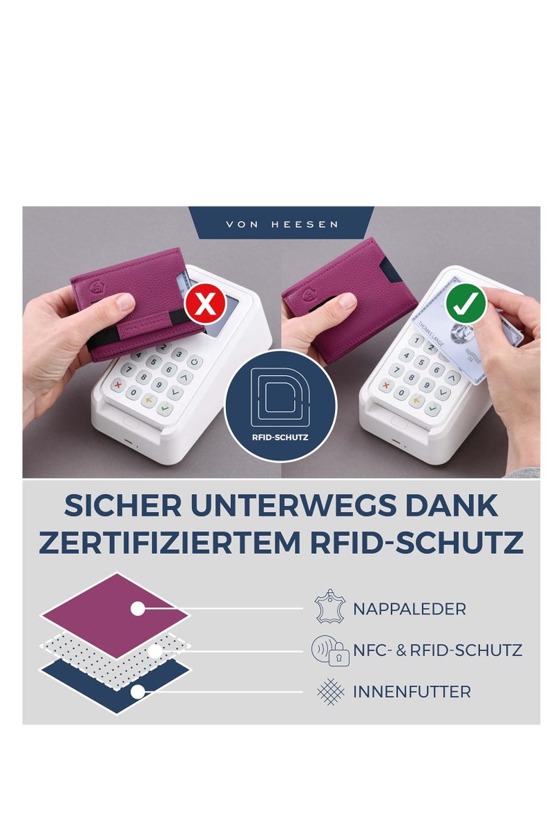 VON HEESEN® Slim Wallet with Coin Compartment, Card Case with RFID Protection, Up to 12 Cards, Mini Wallet, Leather Wallet for Men and Women, Small Wallet - Image 3