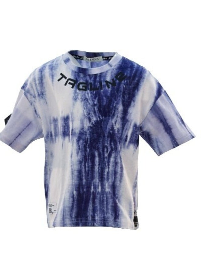 JOANNA JOANNA 23KY304B Boy's Tie Dye Pattern Round Neck Short Sleeve T-Shirt - Blue  - Image 1