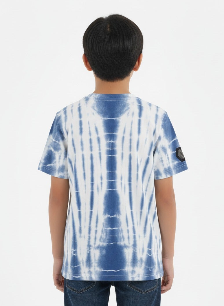 JOANNA 23KY304B Boy's Tie Dye Pattern Round Neck Short Sleeve T-Shirt - Blue - Image 3