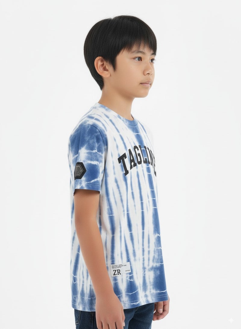 JOANNA 23KY304B Boy's Tie Dye Pattern Round Neck Short Sleeve T-Shirt - Blue - Image 2