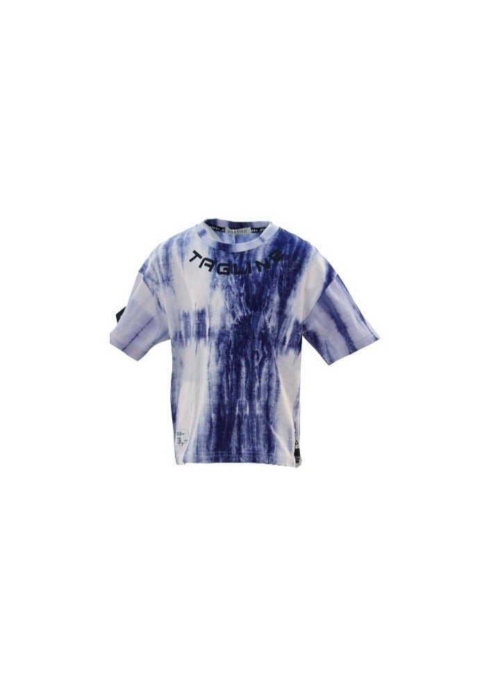 JOANNA 23KY304B Boy's Tie Dye Pattern Round Neck Short Sleeve T-Shirt - Blue - Image 4
