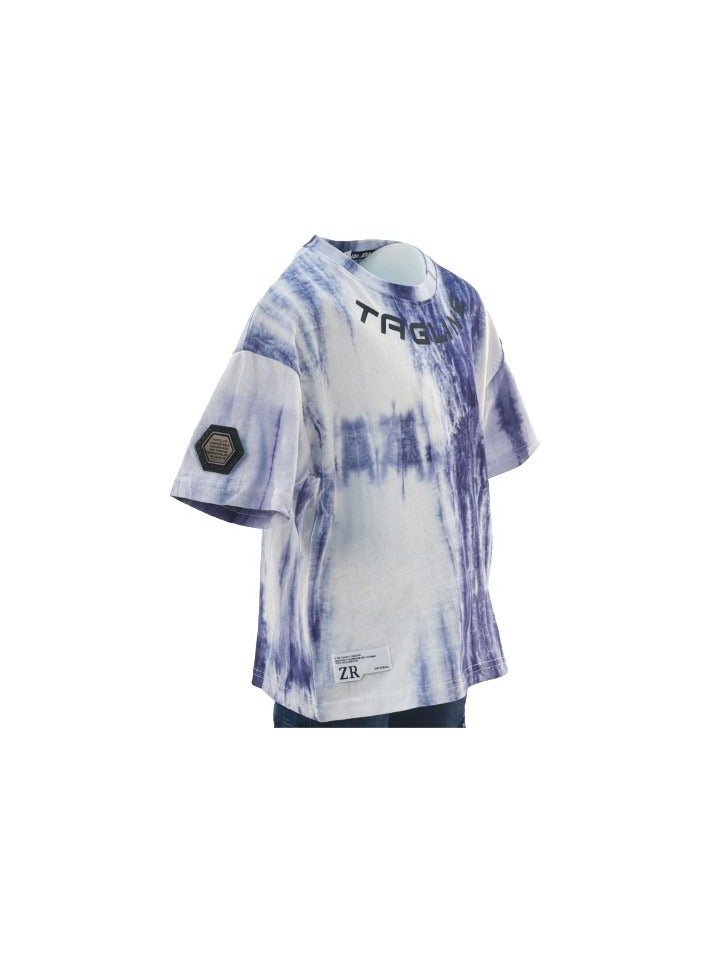 JOANNA 23KY304B Boy's Tie Dye Pattern Round Neck Short Sleeve T-Shirt - Blue - Image 5