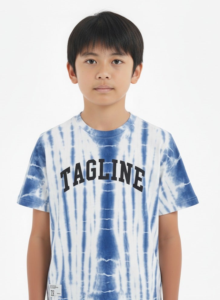 JOANNA 23KY304B Boy's Tie Dye Pattern Round Neck Short Sleeve T-Shirt - Blue - Image 1