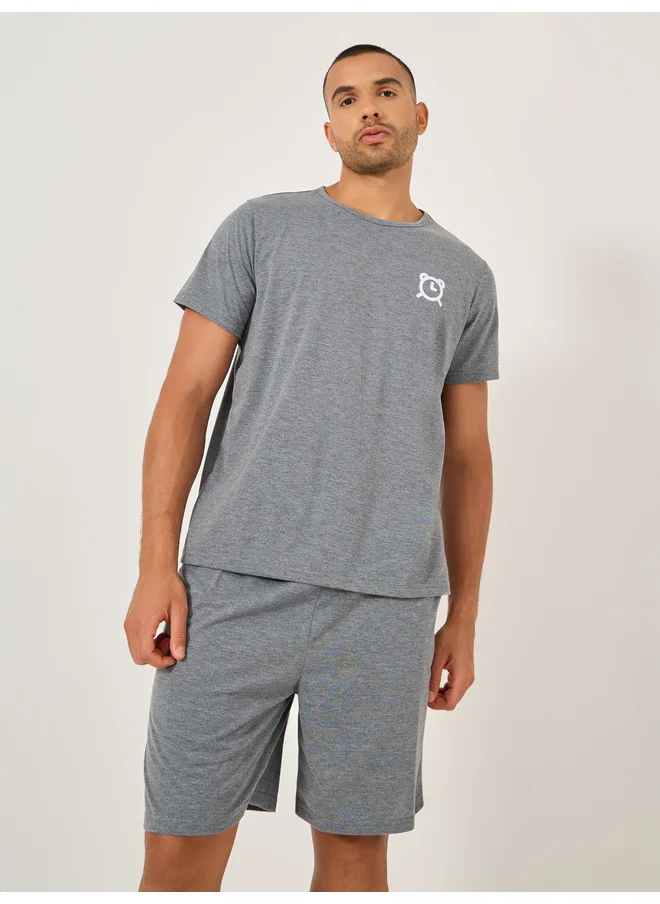 Styli Styli Unwind Slogan Front and Back Printed T-Shirt and Shorts Set