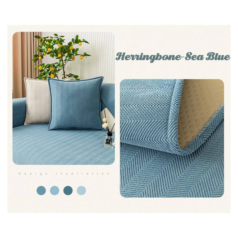 Rosygulls مضحك غلاف الأريكة غامض Chenille Couch Purniture Protector Funder Fuzzy Couch Couch for Sofa مضحك أريكة غير قسيمة يغطي جميع الفصول الأريكة الأريكة العامة 35.4x47.2in-herringbone-sea الأزرق - Image 5