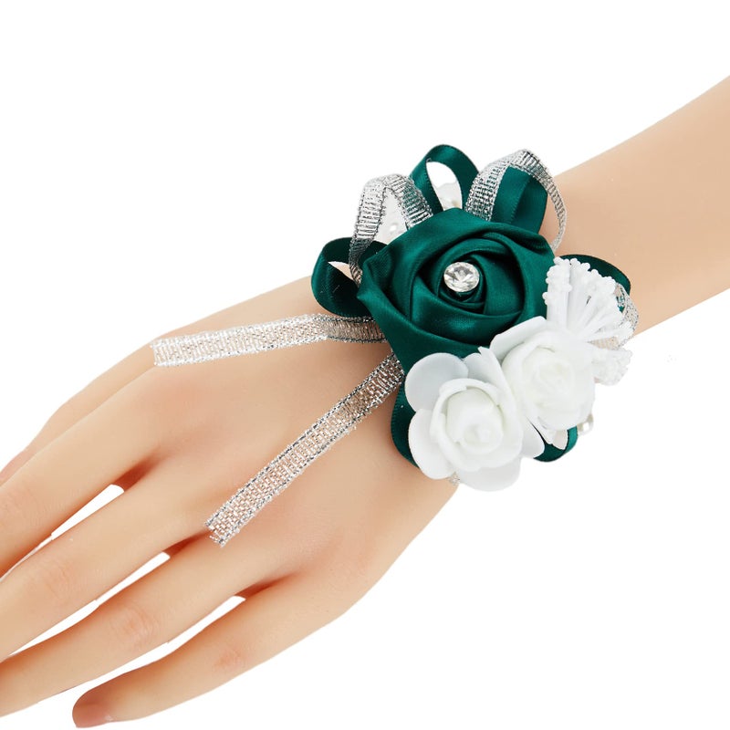 Meldel Wrist Corsages for Wedding  2PCS Green Rose Wrist Corsage Bridal Bridesmaid  Artificial Corsage for Wedding Mother of Bride and Groom