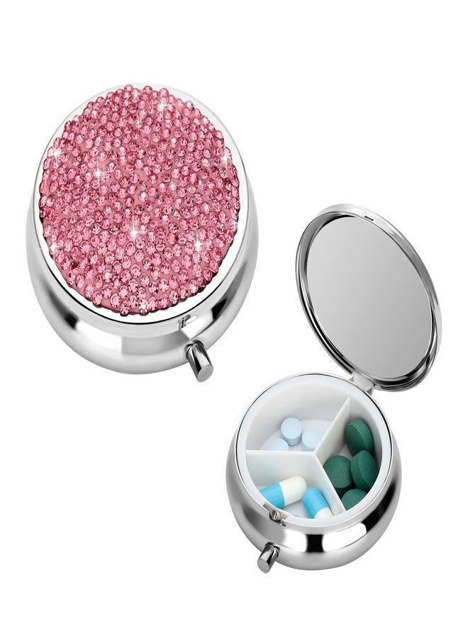 Soleebee Bling Crystal Pill Box, Portable 3 Compartments Daily Pill Organizer, Small Travel Pill Case for Purse or Pocket, Medicine Vitamin Pill Container Organizer (Pink) - Image 1