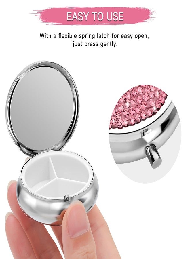 Soleebee Bling Crystal Pill Box, Portable 3 Compartments Daily Pill Organizer, Small Travel Pill Case for Purse or Pocket, Medicine Vitamin Pill Container Organizer (Pink) - Image 5