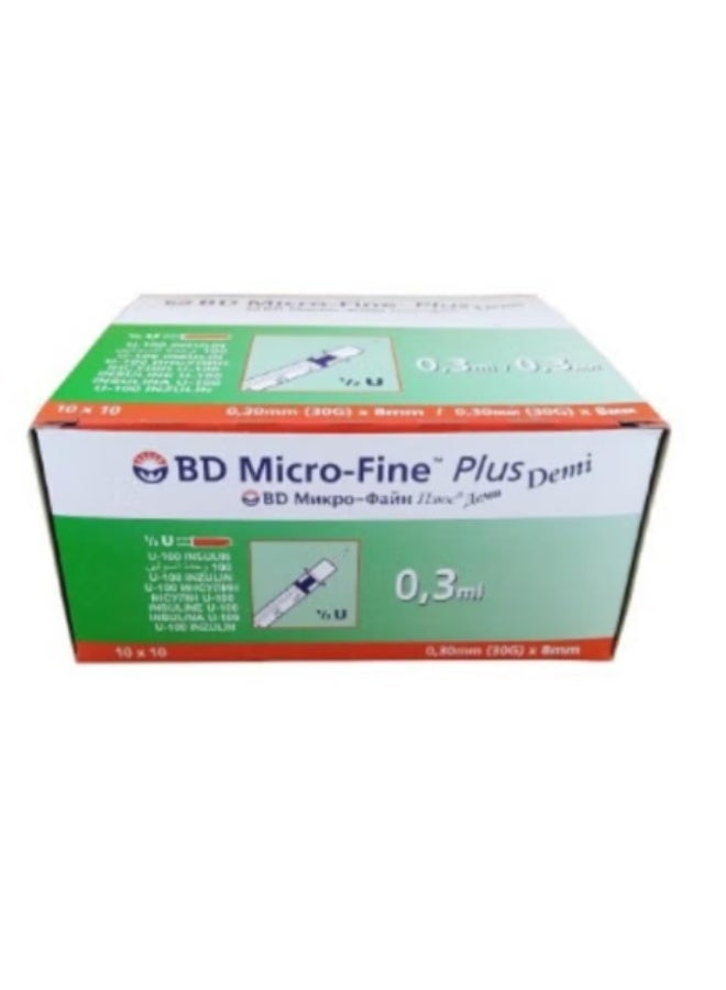 بي دي محقنة أنسولين BD Micro Fine Demi 0.3 مل (30 جم) 8 مم (10x10) - Image 1