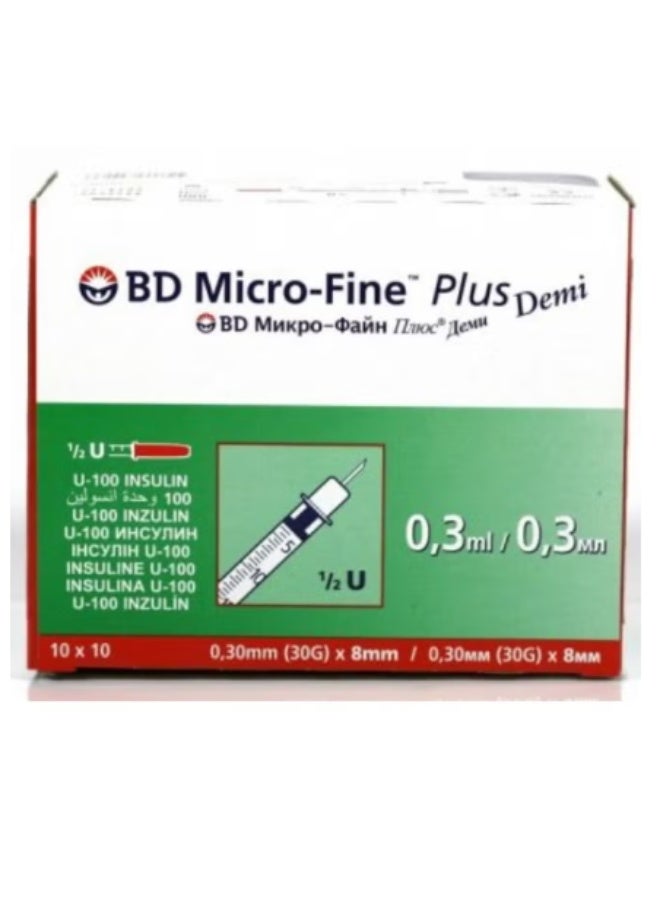 بي دي محقنة أنسولين BD Micro Fine Demi 0.3 مل (30 جم) 8 مم (10x10) - Image 2