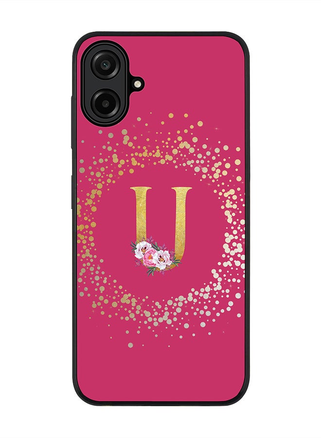 Stylizedd For Samsung Galaxy A07 4G Case,Slim fit Camera Protection, Shockproof Thin Phone cover  - Custom Monogram Floral - U ( Deep Pink )