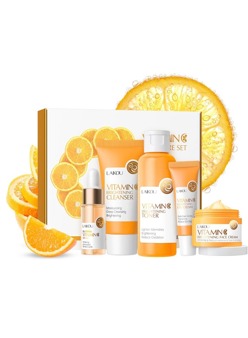 Laikou Vitamin C Skin Care Set, with Cleanser, Toner, Serum, Eye Cream, Face Cream, Travel Gift Sets for Women Teenage Girls Mom Daughter - Image 1