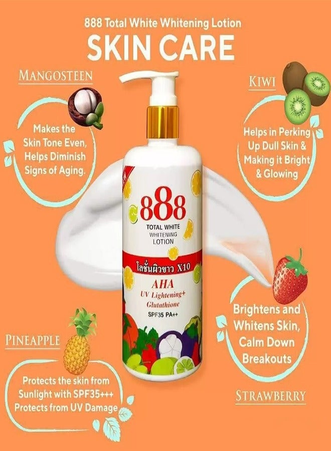 888 TOTAL WHITE لوشن تبييض 10X، وتفتيح الأشعة فوق البنفسجية AHA، والجلوتاثيون، وعامل حماية من الشمس 35 PA++ لبشرة متساوية اللون وخالية من العيوب وأكثر إشراقًا، وتغذية عميقة لإشراق دائم في زجاجة سعة 250 مل. - Image 4
