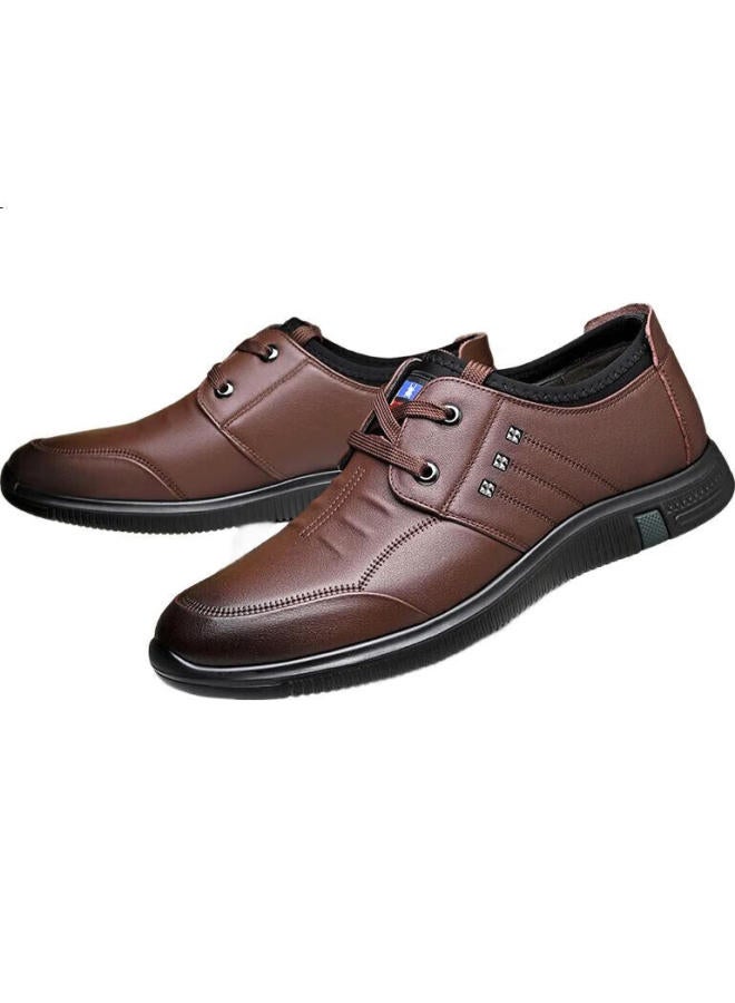 Spider King Men'S Casual Leather Shoes Business Formal Lace-Up Versatile Wear-Resistant Youth Driving Lightweight Men'S Shoes Dark Brown Size 38 - Image 2