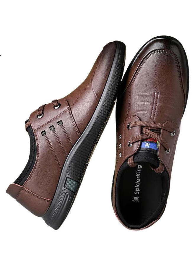 Spider King Men'S Casual Leather Shoes Business Formal Lace-Up Versatile Wear-Resistant Youth Driving Lightweight Men'S Shoes Dark Brown Size 38 - Image 1